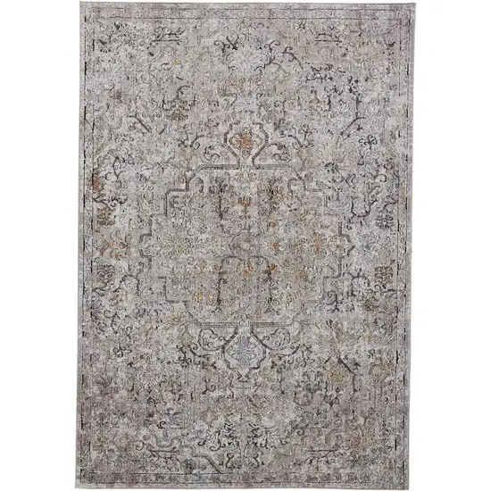 Gray Taupe And Yellow Abstract Stain Resistant Area Rug Photo 1