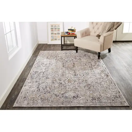 Gray Taupe And Yellow Abstract Stain Resistant Area Rug Photo 9