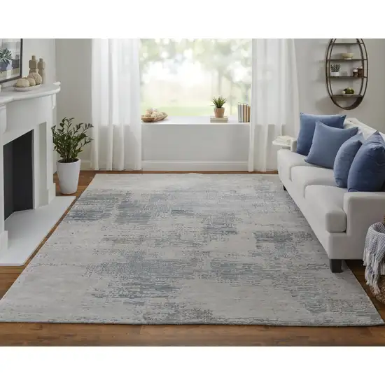 Gray Taupe and Blue Abstract Hand Tufted Area Rug Photo 9