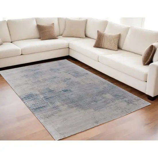 Gray Taupe and Blue Abstract Hand Tufted Area Rug Photo 1