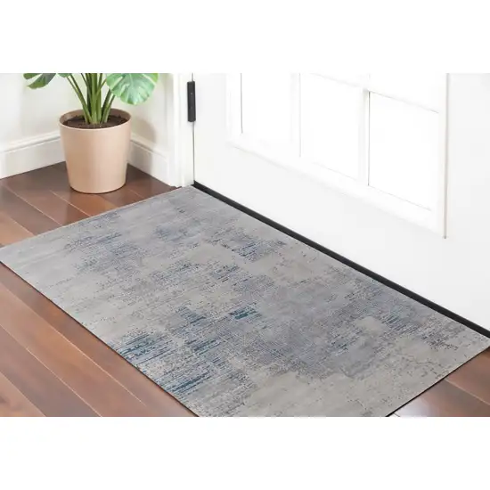 Gray Taupe and Blue Abstract Hand Tufted Area Rug Photo 1