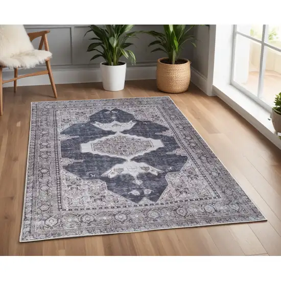 Gray Taupe and Ivory Oriental Power Loom Washable Area Rug Photo 1