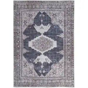 Photo of Gray Taupe and Ivory Oriental Power Loom Washable Area Rug