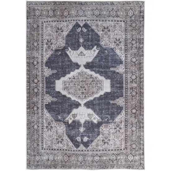 Gray Taupe and Ivory Oriental Power Loom Washable Area Rug Photo 5