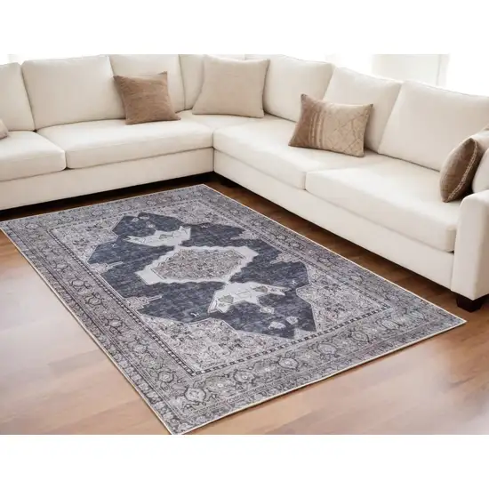 Gray Taupe and Ivory Oriental Power Loom Washable Area Rug Photo 1