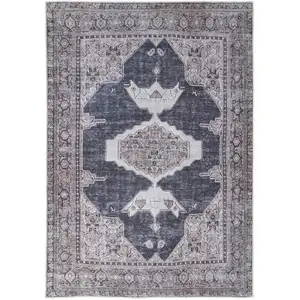 Photo of Gray Taupe and Ivory Oriental Power Loom Washable Area Rug