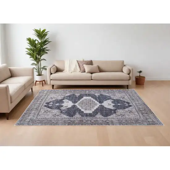 Gray Taupe and Ivory Oriental Power Loom Washable Area Rug Photo 1