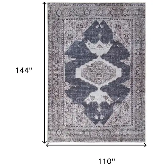 Gray Taupe and Ivory Oriental Power Loom Washable Area Rug Photo 3