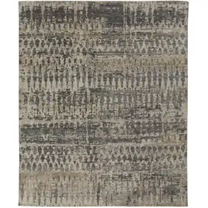 Photo of Gray Taupe and Ivory Wool Abstract Hand Knotted Area Rug