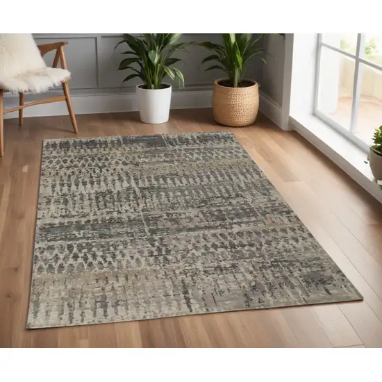 Gray Taupe and Ivory Wool Abstract Hand Knotted Area Rug Photo 1