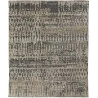 Photo of Gray Taupe and Ivory Wool Abstract Hand Knotted Area Rug