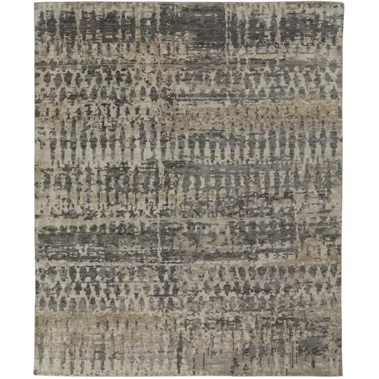 Gray Taupe and Ivory Wool Abstract Hand Knotted Area Rug Photo 2