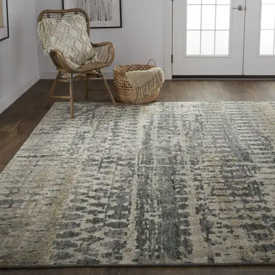 Gray Taupe and Ivory Wool Abstract Hand Knotted Area Rug Photo 9