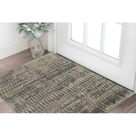 Gray Taupe and Ivory Wool Abstract Hand Knotted Area Rug Photo 1