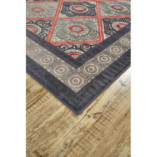 Gray Taupe and Red Paisley Power Loom Area Rug Photo 8