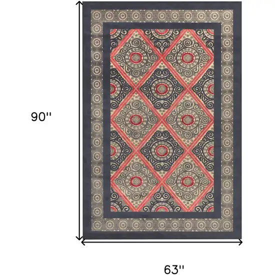 Gray Taupe and Red Paisley Power Loom Area Rug Photo 3