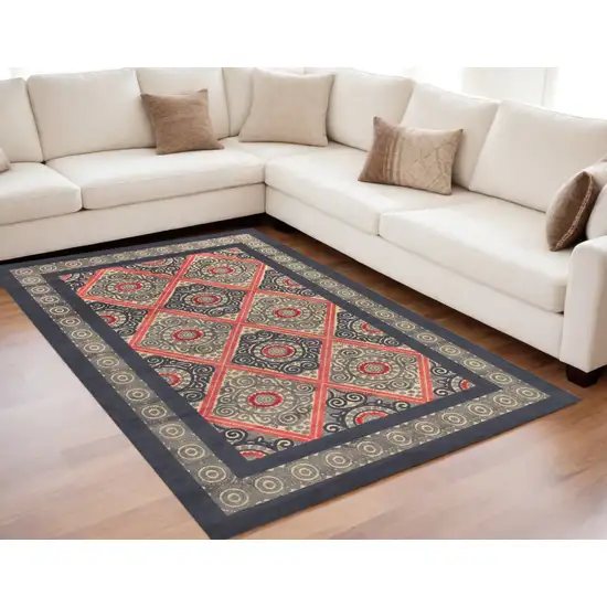 Gray Taupe and Red Paisley Power Loom Area Rug Photo 1