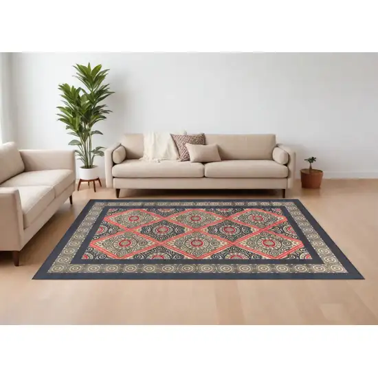 Gray Taupe and Red Paisley Power Loom Area Rug Photo 1