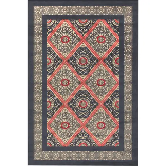 Gray Taupe and Red Paisley Power Loom Area Rug Photo 5