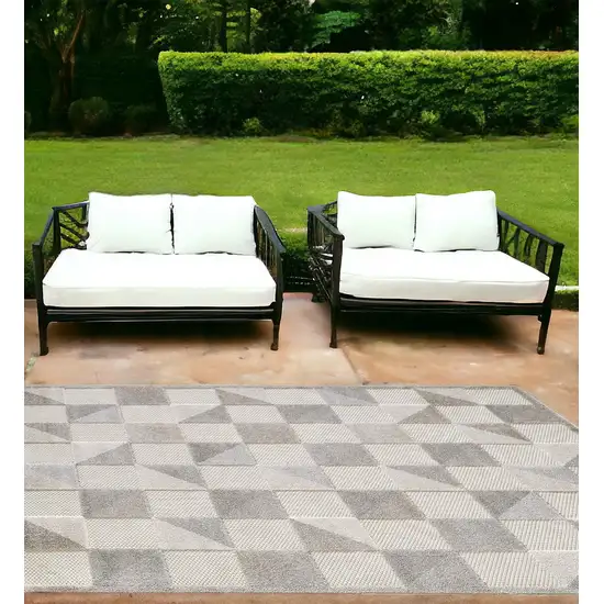 Gray Geometric Stain Resistant Indoor Outdoor Area Rug Photo 1