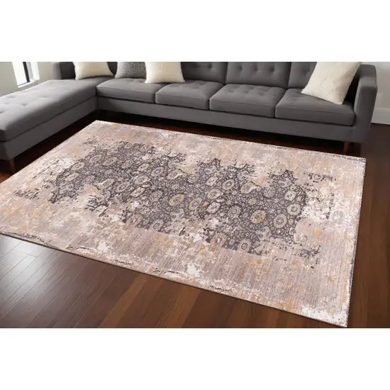 Gray and Ivory Oriental Power Loom Area Rug Photo 1