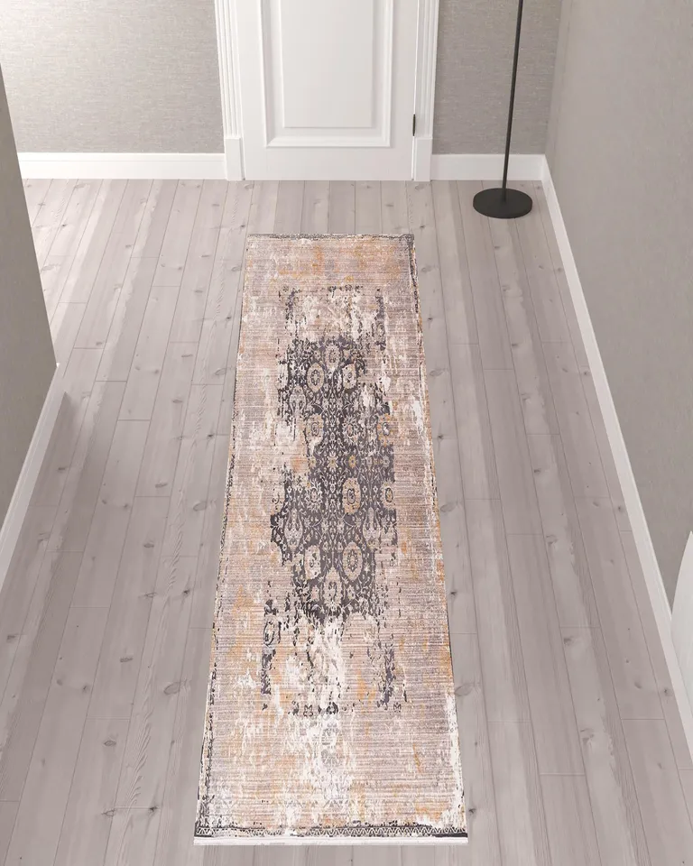 Gray Washed Out Persian Runner Rug Photo 4