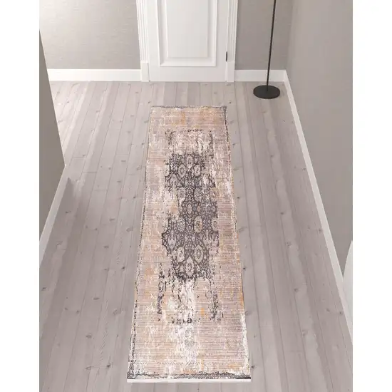 Gray Washed Out Persian Runner Rug Photo 5