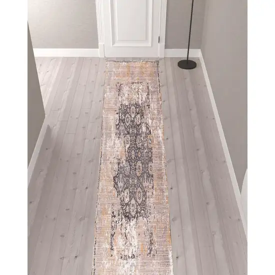 Gray Washed Out Persian Runner Rug Photo 5