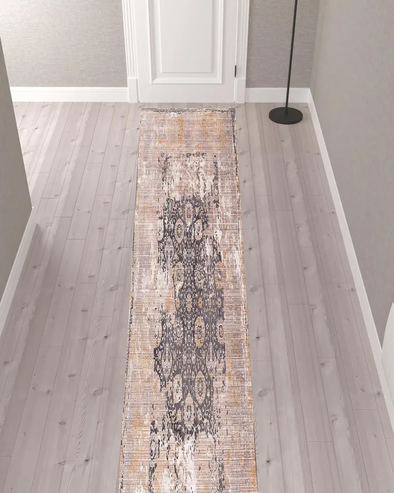 Gray Washed Out Persian Runner Rug Photo 4