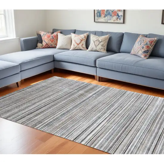 Gray Wool Blend Abstract Stripe Hand Loomed Area Rug Photo 1