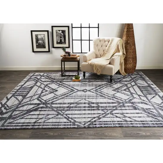 Gray Wool Geometric Hand Knotted Area Rug Photo 9