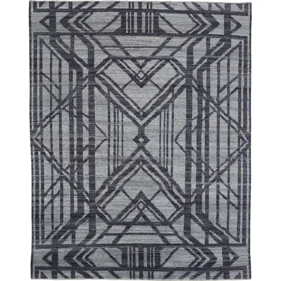 Gray Wool Geometric Hand Knotted Area Rug Photo 4