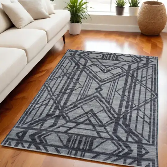 Gray Wool Geometric Hand Knotted Area Rug Photo 1