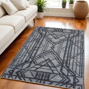 Photo of Gray Wool Geometric Hand Knotted Area Rug