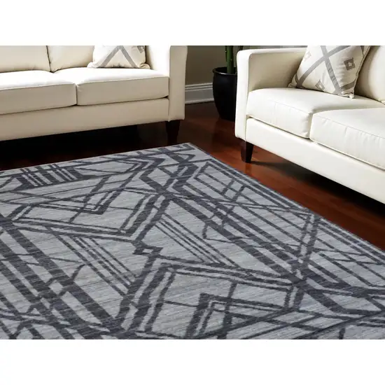 Gray Wool Geometric Hand Knotted Area Rug Photo 1