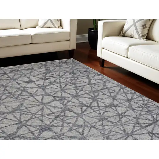 Gray Wool Geometric Hand Knotted Area Rug Photo 1