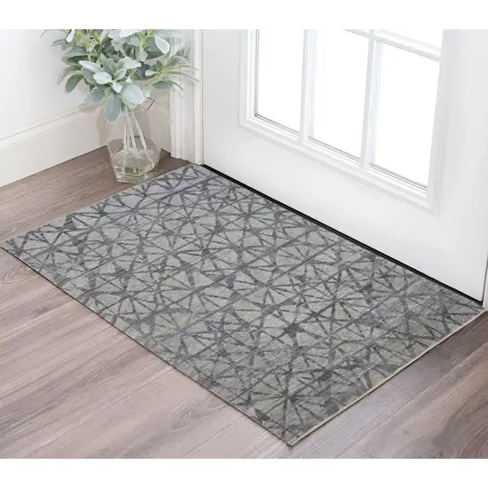 Gray Wool Geometric Hand Knotted Area Rug Photo 1