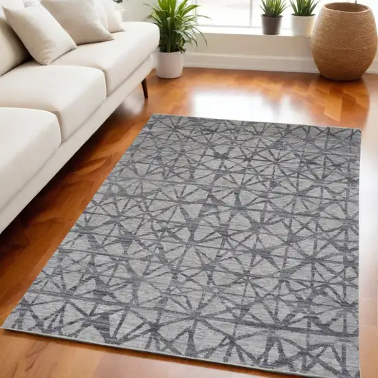 Gray Wool Geometric Hand Knotted Distressed Area Rug Photo 1