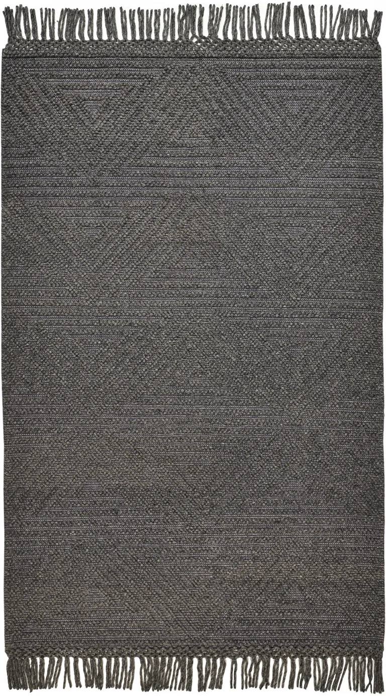 Gray Wool Geometric Hand Woven Area Rug With Fringe Photo 1