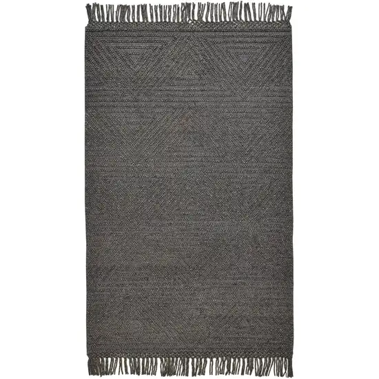 Gray Wool Geometric Hand Woven Area Rug With Fringe Photo 1