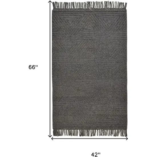 Gray Wool Geometric Hand Woven Area Rug With Fringe Photo 10