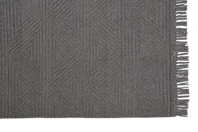 Gray Wool Geometric Hand Woven Area Rug With Fringe Photo 4