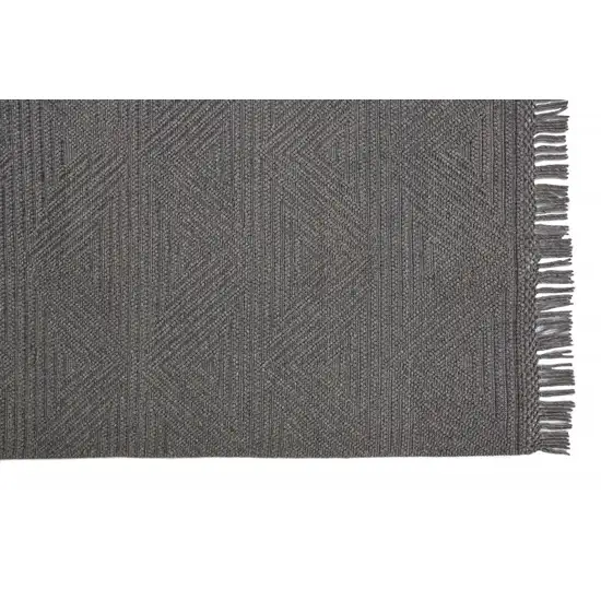 Gray Wool Geometric Hand Woven Area Rug With Fringe Photo 4