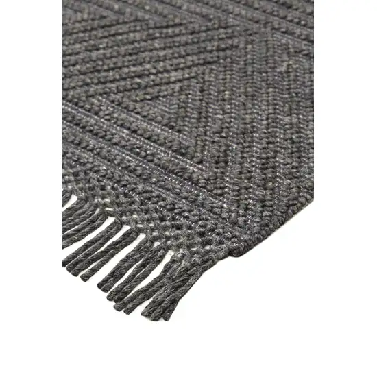 Gray Wool Geometric Hand Woven Area Rug With Fringe Photo 3