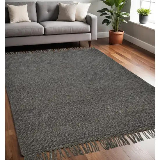 Gray Wool Geometric Hand Woven Area Rug With Fringe Photo 1