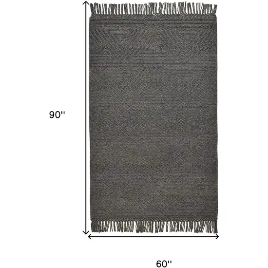 Gray Wool Geometric Hand Woven Area Rug With Fringe Photo 7