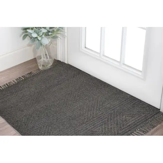 Gray Wool Geometric Hand Woven Area Rug With Fringe Photo 1