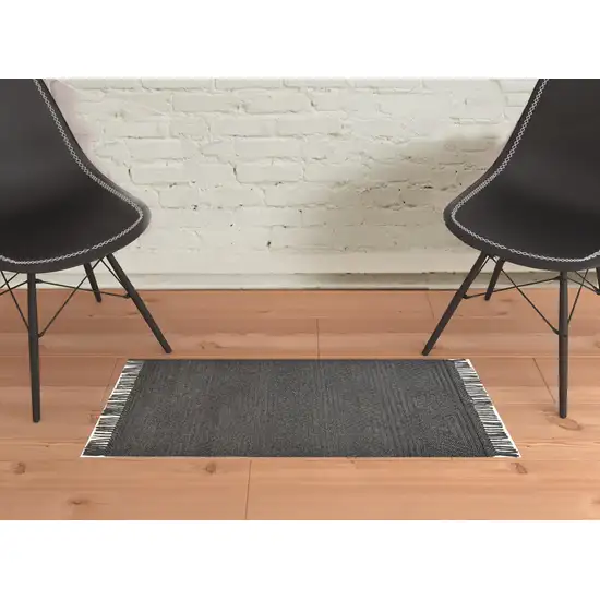 Gray Wool Geometric Hand Woven Area Rug With Fringe Photo 1