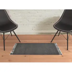 Photo of Gray Wool Geometric Hand Woven Area Rug With Fringe