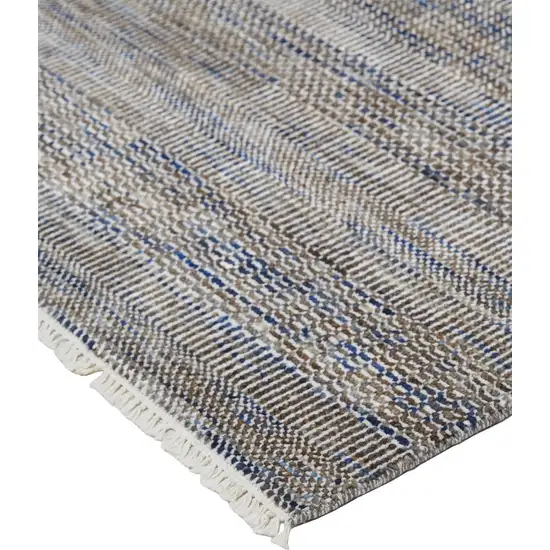 Gray Wool Striped Hand Knotted Area Rug Photo 5